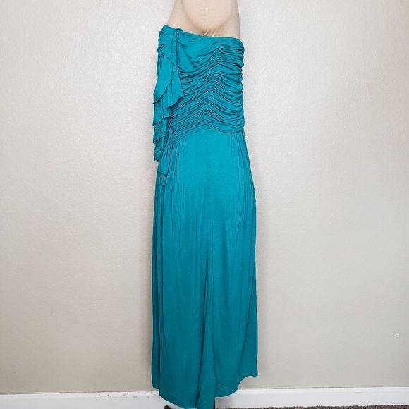 5. J.crew 12 Turquoise Strapless Jersey Ruffle ruched Midi Dress - Picture 2 of 7